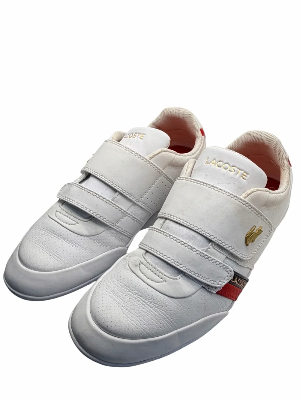 Lacoste Misano Strap Men’s Sneakers Size 8 White Leather Red Gold Double Strap